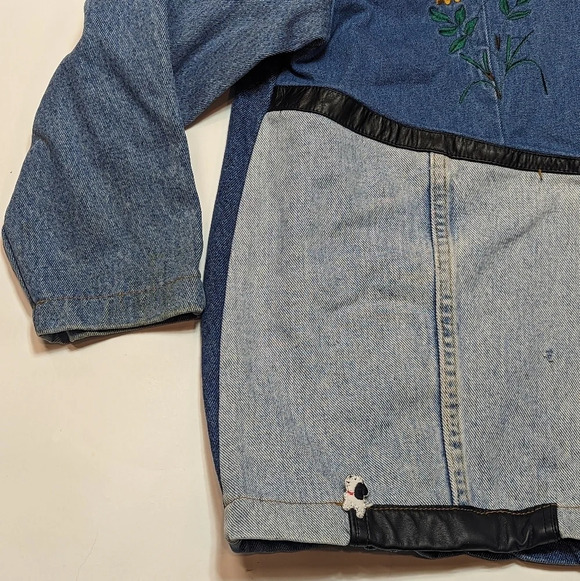 Vintage Patchwork Denim Jean Colour  Block Jacket Embroidered Daisy Woman L - Picture 5 of 10